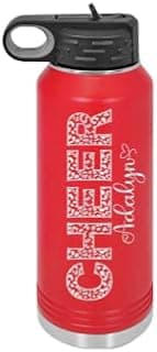 Engraved Water Bottle, Personalized Cheetah Cheer Water Bottle, Personalized Cheerleader Bottle 32oz Etched Water Bottle, Lot's Of Colors image