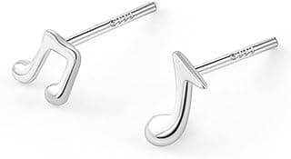 Cute Music Note Small Stud Earrings for Women 925 Sterling Silver Hypoallergenic Minimalist Asymmetrical Treble Clef Studs Cartilage Tragus Post Dainty Birthday Holiday Jewelry Gifts image