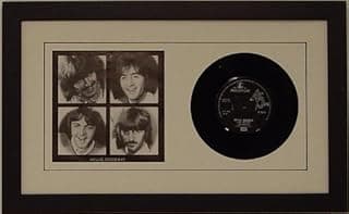 45rpm 6 7/8" Vinyl Record and Record Sleeve Frame Featuring White Mat Design (Black Trim) and Solid Wood Black Frame 45% UV Glass image