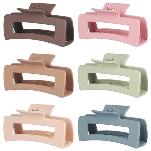 4 Inch Big Hair Claw Clips 6 Pcs Large Claw Clips for Thick Hair Square Hair Clips for Women Rectangle Hair Clips Banana Jaw Clips Hair Accessories for Girls - Brown Colorful image