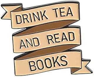 Drink Tea and Read Books Hard Enamel Pin Badge Cute Nerd Gift Book Lovers image