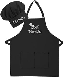 Personalized Chef Any Name Adult Apron and Hat Set Add your own name for Men, Women, kitchen, baking, BBQ image