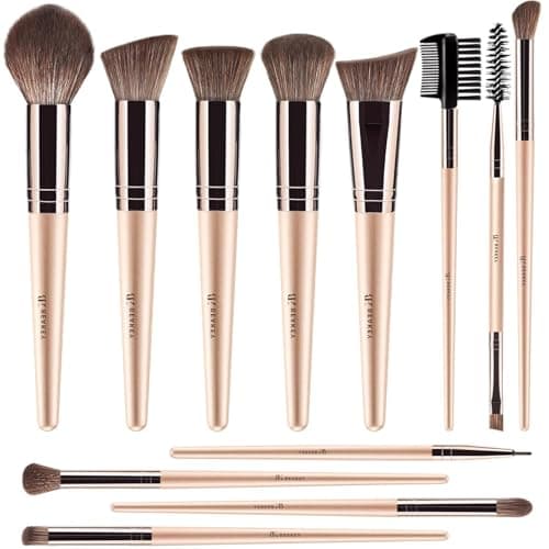 BEAKEY Vegan Makeup Brush Set: Soft Synthetic Brushes for Foundation & Eyeshadow, High-Density, Precise, Easy to Clean, Durable Handles image