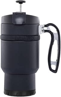 Double Shot 4.0 Travel Coffee French Press, 16 fl.oz Insulated Stainless Steel Mug, Removable Storage Bottom For Beans Grounds Tea Leaves, Brew A Second Cup, No Spill Lid (Obsidian)