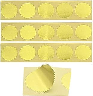 100pcs Embossing Stickers Blank Metallic Gold Certificate Seals Embossed Foil Stickers Scallop Edge Stickers Embosser Stamp Sealing Blank Certificate Self-Adhesive Stickers Notary Seals(Gold) image