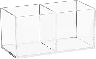 Acrylic Makeup Organizer and Storage, Makeup Brush Holder Organizer 2 Cube Sections, Clear Makeup Cosmetic Lipstick Bin Organizer for Drawer, 5.1'' × 2.6'' × 2.4'' image