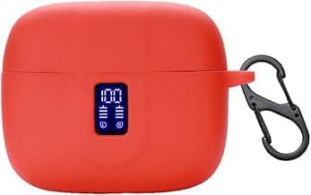 Earbuds Case Compatible with TAGRY X08 Wireless Headphone, Silicon Protective Cover with “S” Shaped Dual Carabiner, with Window for LED Display (Red) image