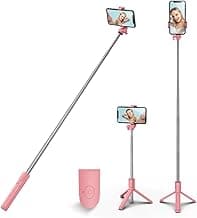 Selfie Stick Tripod,3 in 1 Extendable 360° Rotation Tripod Stand with Detachable Wireless Remote Portable Mobile Phone Holder Compatible with iPhone,Android,Samsung (Pink) image