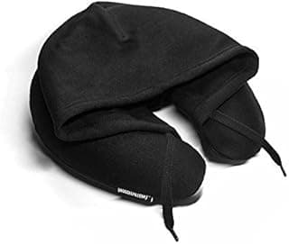 Inflatable Neck Pillow for Airplane Travel, Car, Train or Relaxing at Home. Compact, Comfortable for Your Neck and Includes Privacy Hood - Black image