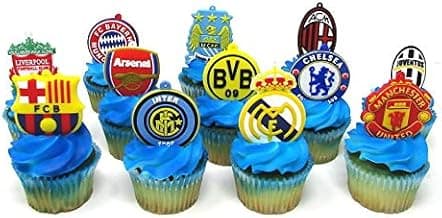Soccer Themed 12 Piece Birthday Cake Cupcake Topper Set Featuring Iconic Soccer Football Club Teams image