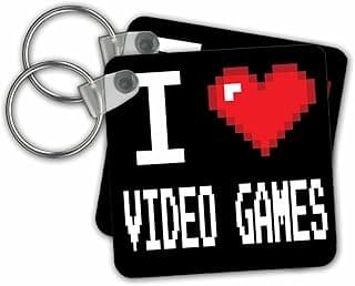 3dRose Key Chains Geeky Old School Pixelated Pixels 8-Bit I Heart I Love Video Games (kc-118950-1) image