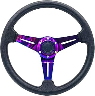 13.8”Car Racing Steering Wheel Neo Chrome Spokes Flat Drifting Universal Sport Steering Wheel with Aluminum Horn Button image