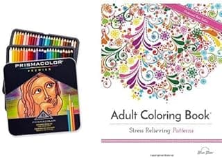 Adult Coloring Book: Stress Relieving Patterns and Prismacolor Premier Soft Core Colored Pencil, Set of 48 Assorted Colors image