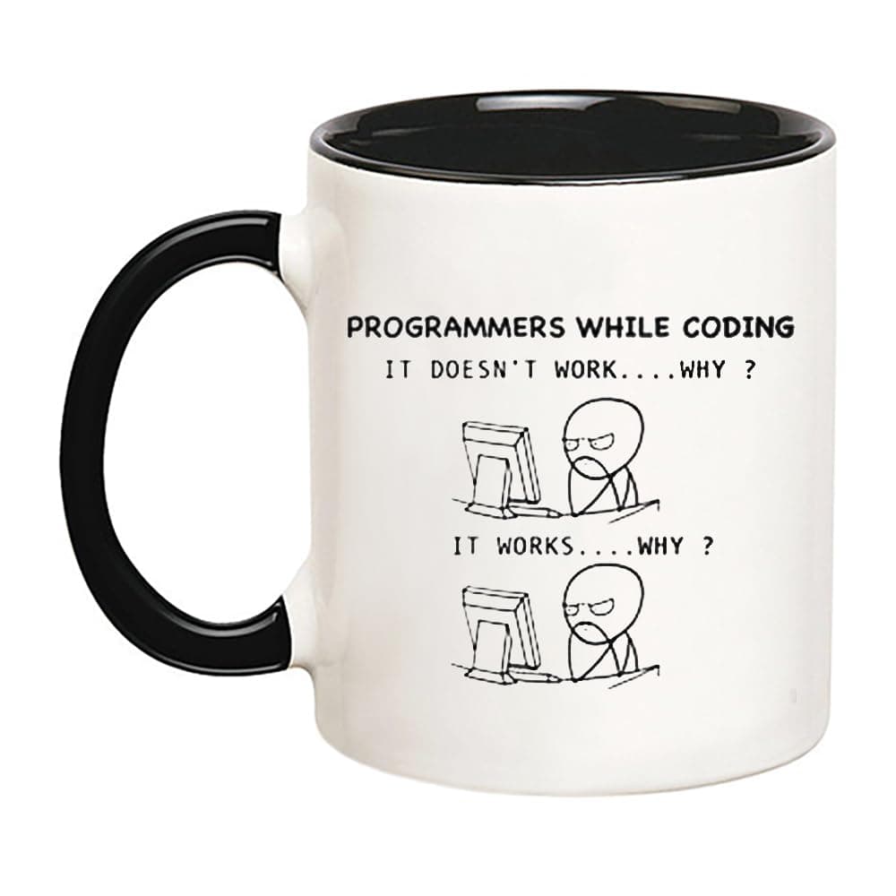 Programmers While Coding Mug, Novelty Coffee Mug, Programmer's Mug, Gift for Programmers, 11 Oz Novelty Coffee Mug/Cup, Black