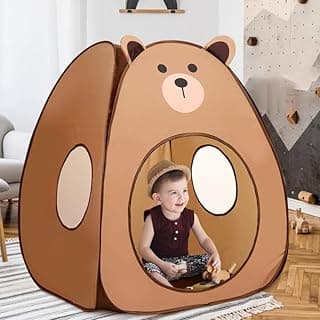 Kids Play Tent Lucky Castle Pop Up Tent for Kids Cute Tent for Boys and Girls Indoor Outdoor Play Tent with Storage Bag Perfect Kids Gift(Brown Bear) image