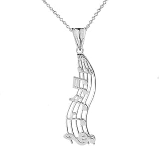 Fine Vertical Musical Notes Charm Pendant Necklace in Sterling Silver image