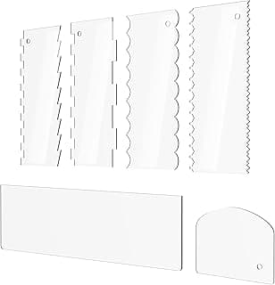 Cake Scraper 6 Pieces Clear Acrylic Icing Smoother Decorating Comb Scrapers Set, Pastry Cutter for Mousse Butter Cream Decoration, 11 Patterns Different Stripes for Cakes Edges, Kitchen Baking Tool