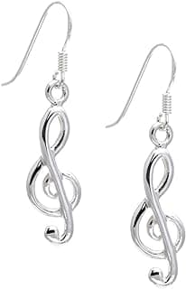 Silverly Treble Clef Dangle Earrings - 925 Silver Drop Earrings With Musical Notes - Sterling Silver Earrings - Jewellery for Music Lovers - Gift for Women image