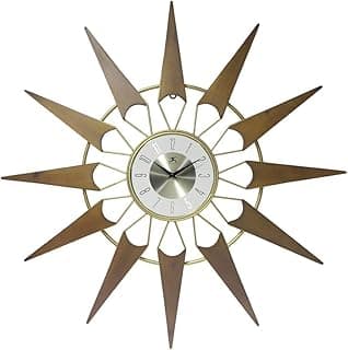 Infinity Instruments Nova Starburst Gold Wall Clock Vintage Mid Century Starburst Clock 31 inch Extra Large 50s 60s Mid Century Modern Decor Wall Hanging Sunburst Clock, Gold, Brown image