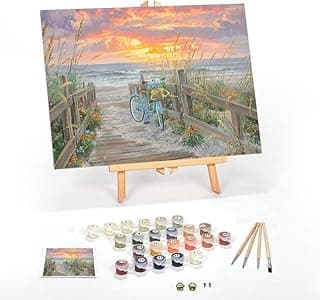 Ledgebay DIY Paint by Numbers Kit for Adults Framed Canvas: Beginner to Advanced Paint by Numbers Kit - Kits Include Acrylic Paints, (4) Brushes & Tabletop Easel (Morning Ride 16" x 20" Framed) image