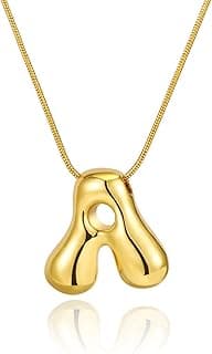FCBTOCO Bubble Letter Necklace Gold, Gold Balloon Initial Letter Necklace for Women,18K Gold Plated Dainty Personalized Puffy Chunky Name Gold Necklaces image