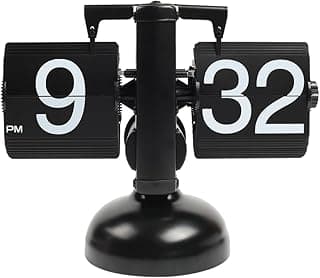 mooas Flip Desk Clock (Black), Retro Vintage Design Auto Flip Desk/Table Clock Large Number Battery Powered Internal Gear Operated Home Décor Ideal for Home Office School Hotel Café image