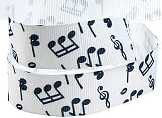 Prints Ribbon for Crafts Gift Package Wrapping, Hair Bow Clip Accessories Making, Crafting, Wedding Decor(10yd 7/8" Music Note Grosgrain Ribbon-White/Black) image