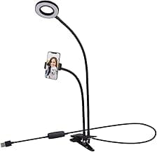 Selfie Ring Light with Cell Phone Holder Stand for Live Stream/Makeup, LED Camera Lighting [3-Light Mode] with Flexible Arms Compatible with Cell Phones and Camera (Black) image