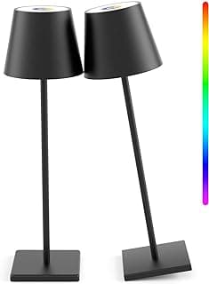 2 Pack LED Cordless Table Lamp with RGB & Stepless Dimming Rechargeable Battery Desk lamp 3W 5500mAh Battery Operated with Modern Portable Table Light for Indoor/Outdoor IP54 Waterproof (Black) image