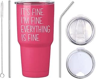Motivational Tumbler 30 oz, It's Fine I'm Fine Everything Is Fine Funny Appreciation Thank You Present Idea for Best Friend Women Sister Adult, Pink image