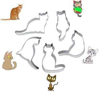WIN 5pcs Cute Cat Shape Cookie Cutter Stainless Steel Fondant Cutter Cake Decoration Tool Set image