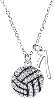 Personalized Volleyball Rhinestone Charm Necklace with Number Charm for Women and Girls, Volleyball Player Gift image