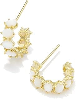 Cailin 14k Gold-Plated Brass Crystal Huggie Earrings in Ivory Mother-or-Pearl, Fashion Jewelry For Women image