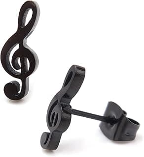 Stainless Steel Music Note Symbol G Clef Post Stud Earrings Silver Gold Color image