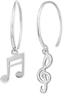 Boma Jewelry Sterling Silver Music Note & Treble Clef Pull Through Hoop Earrings image