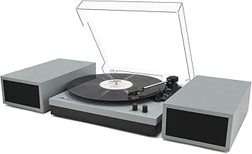 LP&No.1 Record Player with External Speakers, 3 Speed Vintage Belt-Drive Vinyl Turntable with Wireless Playback & Auto-Stop （Light Blue）