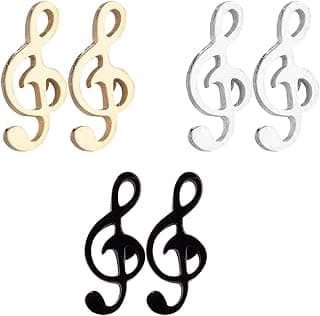 YUNXI 3 Pairs Musical Note Stud Earrings Set for Women Fashion Gold Plated Treble Clef Music Note Studs Jewelry Gifts for Music Lover image
