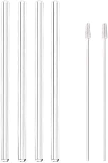 G Reusable Glass Straws Clear - 8.5 inches x 8 mm Straight Drinking Straws Healthy Eco-Friendly BPA Free 4 Pack with 2 Cleaning Stainless Steel Brushes image