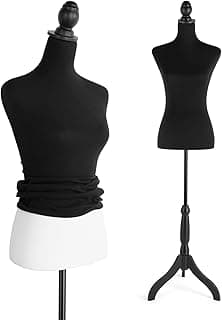 Female Dress Form Mannequin Body Torso Stand with Adjustable Height Stand Dress Form for Display or Decoration, Beige Printing (White with black cover) image