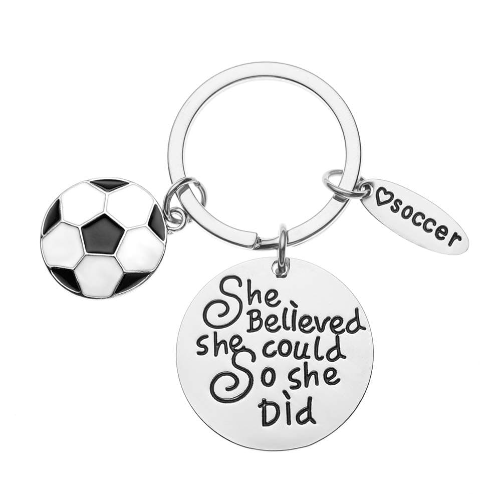 Soccer Keychain for Girls – “She Believed She Could So She Did” Inspirational Sports Gift – Soccer Ball Charm Accessory for Players, Fans, or Teams image