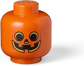 Lego Storage Heads Stackable Storage Container - Buildable Organizational Bins for Kid’s Toys and Accessories - 6.30 x 6.30 x 7.28in - Small, Pumpkin, Holds 250 Bricks image