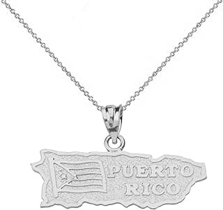 .925 Sterling Silver Puerto Rico US State Map Charm Pendant Necklace - Choice of Pendant Only or Chain Length image