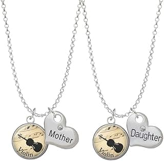 Silvertone Domed Music Mother & Daughter Heart Necklaces (Set of 2), 19"+2" image