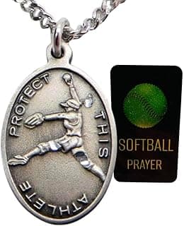 Softball Pewter Medal Ladies Necklace Set with Stainless Steel Chain with St Sebastian Boxed Prayer Card Saint Expressions Premium Jewelry for Athletes image