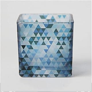 Candle Holder Candlestick Simple Printing and Dyeing Square Glass Candlestick Romantic Candlelight Dinner Literary Decoration Decorative Candles (Color : B) image