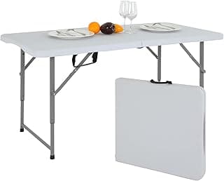 MGHH Folding Table 4FT, Plastic Table Height Adjustable Table for Picnic, Camping, Kitchen, Beach, Party, Outdoor Indoor, 47 x 24 x 29 Inch,White image