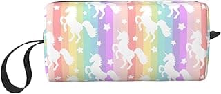 Cute Unicorn Rainbow Colorful Makeup Bag Organizer Small Cosmetic Bags Portable Travel Toiletry Bag With Handle Simple Accessories Storage Zipper Pouch For Women Girl image