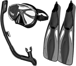 Flippers Goggle Snorkel Goggles Flippers Set Diving Set Snorkeling Glasses Swimming Fins Scuba Snorkelling Gear Package image