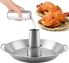 Tellshun Beer Can Chicken Holder, 12 Inch Stainless Steel Grill, BBQ Roaster Cooker Stand Vertical Grilling Accessories Rack for Vegetables Basket Large Size Round Pan image