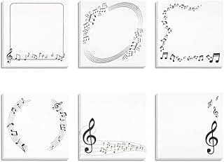 6 Pack Music Themed Sticky Note,Black White Music Notes Self-Stick Notepad Memo Pads Musical Notes Message Note Sticky Pad Markers for Kid Plan Index Student School Office Supplies Stationery Gift image